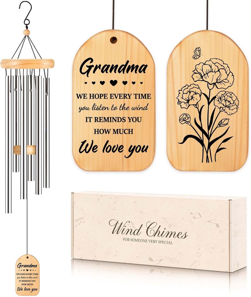 Milcier Gifts for Grandma, Grandma Birthday Gifts, Grandma Wind Chimes, Best Christmas Mothers Day Thanksgiving Present for Grandmother, Nana, Granny, 25.5 inches, Silver - Image 1